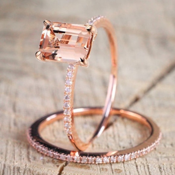 Jewelry - **NEW 18K Rose Gold Diamond Morganite 2PC Ring Set